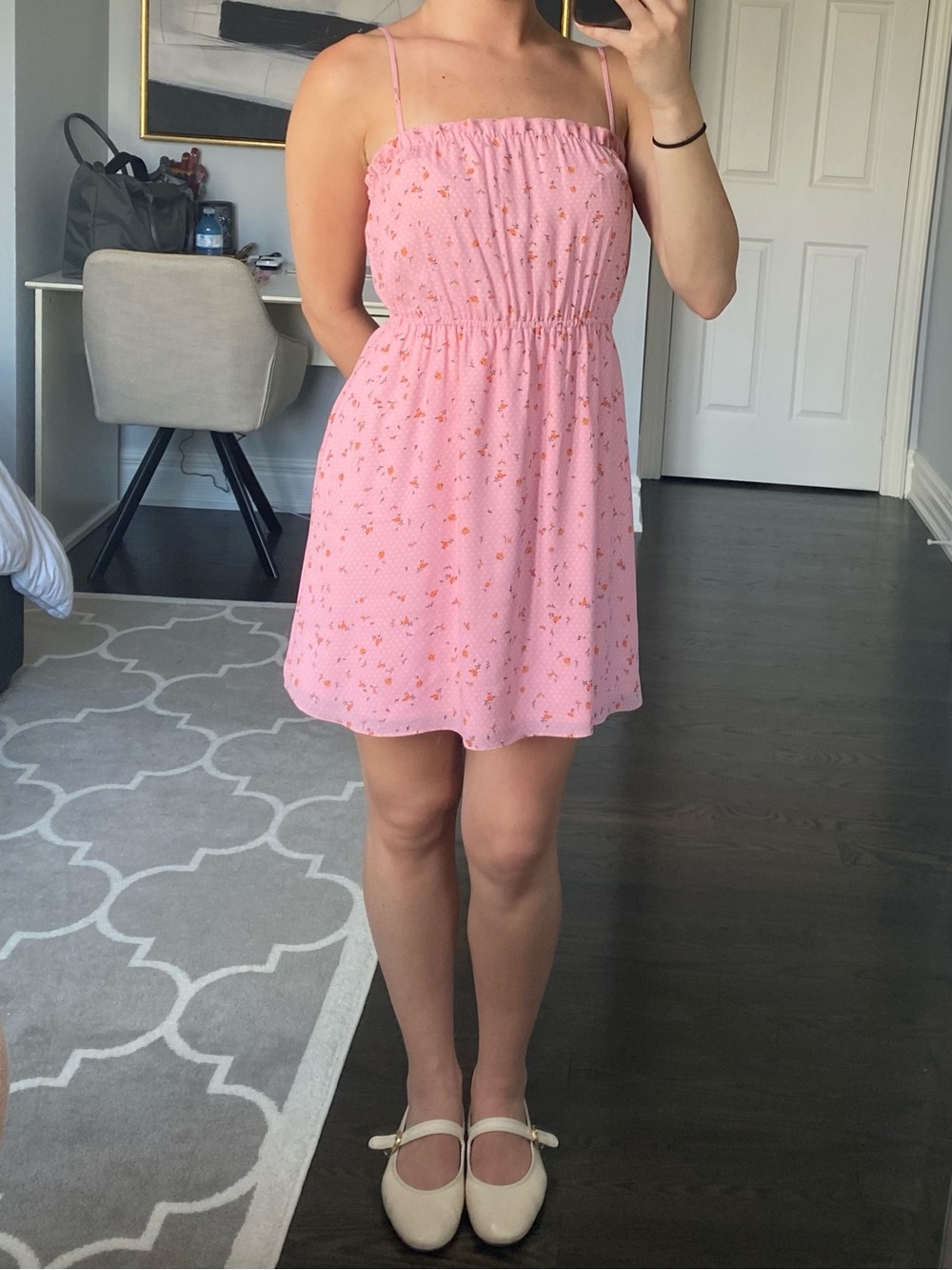 Aritzia Pink Floral Smocked Mini Dress - Picture 2 of 4